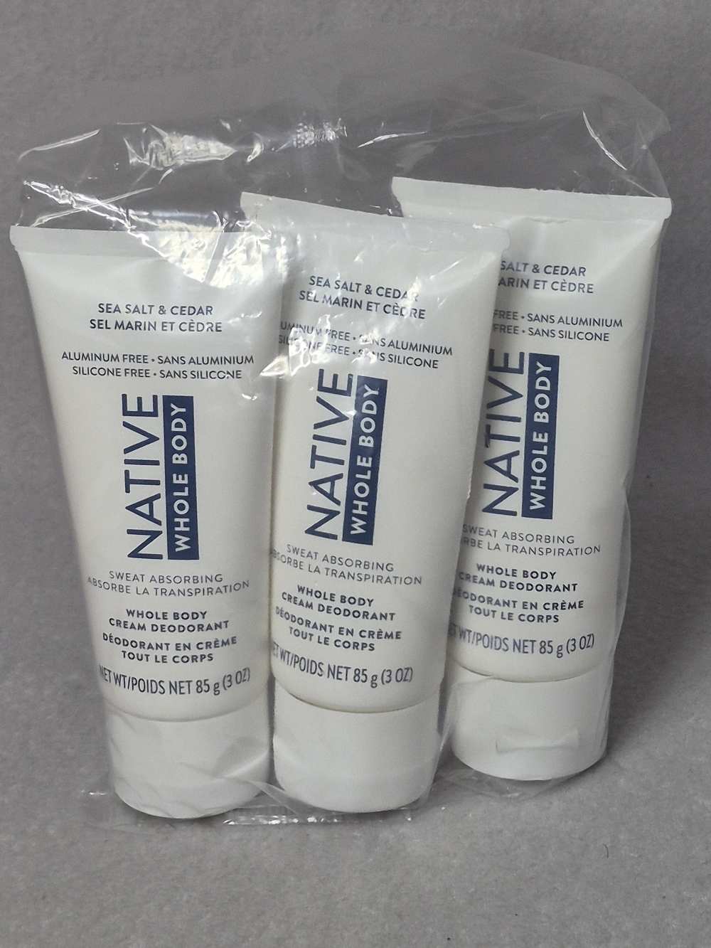 Native Sea Salt & Cedar Whole Body Cream Deodorant Trio - White & Blue Set Of 3